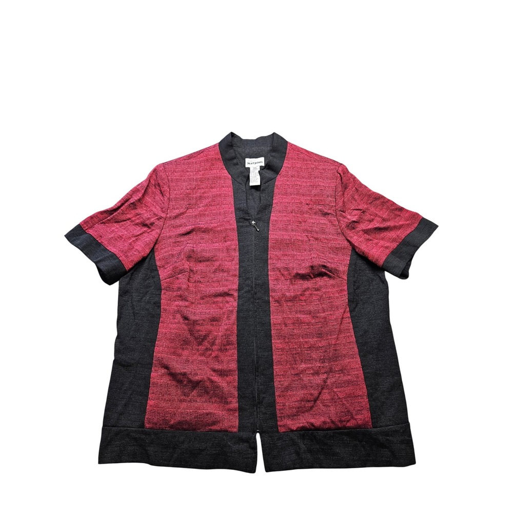Womens‎ Perceptions Red Black Color Block Zip Front Jacket Short Sleeve Size 18W